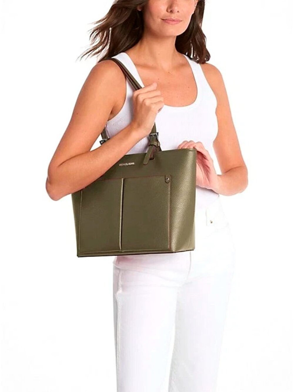 S Michael Kors Jet Set Medium Double Pocket Tote Army Green Olive 35H3STVT6B - Picture 4 of 6